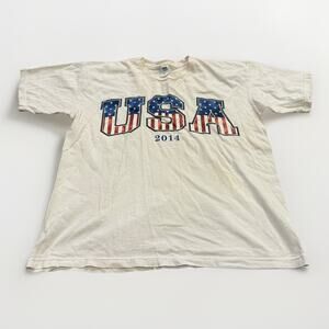 USA Mens White USA Flag Red White Blue 2014 Shirt Sleeve T-Shirt Size L LARGE
